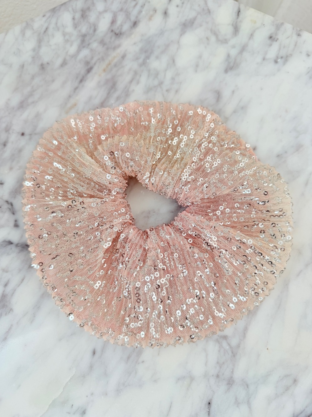 ๐ค FP Natural Beige Pink Shine On Super Scrunchie Oversized Sequin Scrunchie - Picture 3 of 7